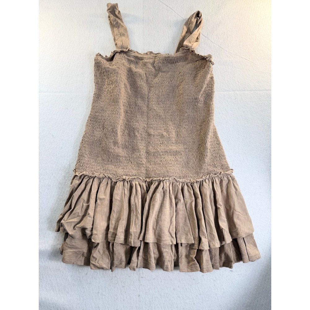 American Eagle Tan Smocked Mini Dress Ruffle Tiered Hem Khaki Large L L/G/G new